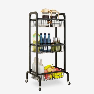 China High Quality Eco-friendly 3-Tier Metal Mesh Kitchen Furniture Organizer Kitchen Trolley With Wheels for sale