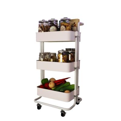 China 3 Tiers Metal Multifunctional Mobile Basket Cart Mobile Shelf Home Kitchen Cart with Wheels for sale