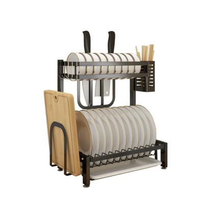 China New Design Sustainable 2 Layer Dish Drying Rack With Drain Panel Cabinet Dish Storage Racks for sale