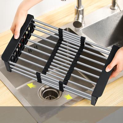 China Expandable Stocked Dish Drainer Kitchen Fruit Vegetable Storage Shelf Drying Rack Dish Rack Dish Drainer for sale