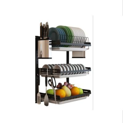 China Kitchen Furntiure 201 Stainless Steel Kitchen Storage Rack 3 Layer Wall Mounted Drain Hanger for sale