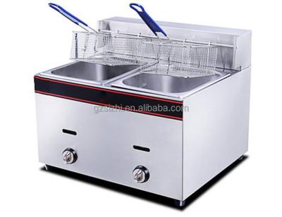 China Double Tank 6L Stainless Steel Restaurant Fast Temperature Table Top Gas Deep Fryer Commercial Rising Gas Fryer for sale