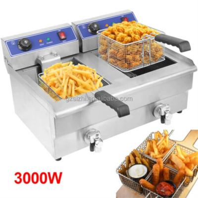 China Electric Chicken Rising Chips Potato Deep Fryer Professional Commercial Stainless Steel Fast Temperature Double Tank for sale