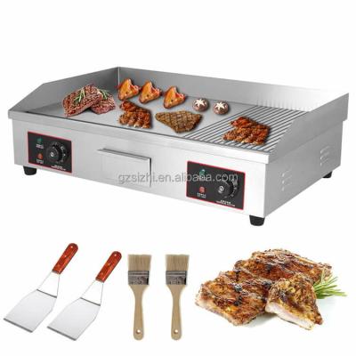 China Commercial Hotel 4.4KW Stainless Steel Non Stick Worktop Half Fluted Teppanyaki Grill Griddle for sale