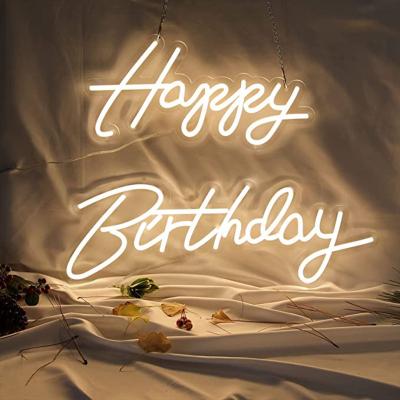 China Factory Wholesale Custom Happy Birthday Logo High Quality Lights Up LED Acrylic Neon Sign Simple For Wedding Wall Decoration for sale