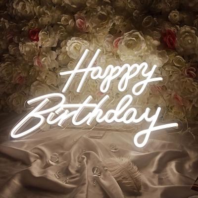 China Wholesale Supplier Simple Happy Logo High Quality Lights Up Custom Acrylic Birthday LED Neon Sign For Wedding Party Party Wall Decor for sale