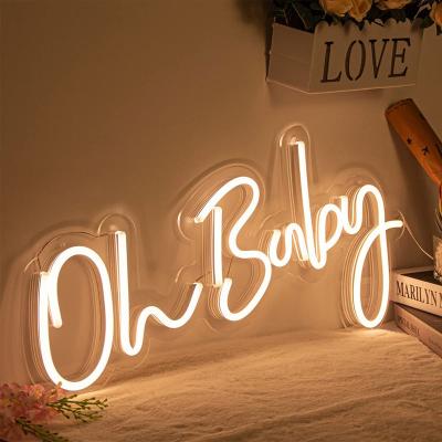 China Factory Simple Wholesale Customized Logo High Quality Lights Up LED Acrylic Baby Neon Sign Oh For Wedding Party Party Wall Decor for sale