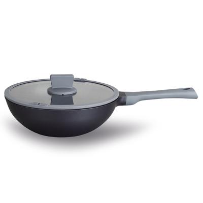 China Customization 2021 Viable Aluminum Cookware Frying Die Casting Wok Pan With Lid for sale