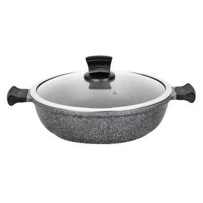 China Sustainable Customized Aluminum Stick Non Stick Induction Marble Coating Casserole Pot With Lid for sale