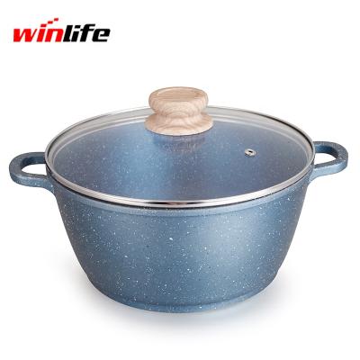 China Customization Wholesale High Quality Blue Viable Die Casting Soup And Stock Pots Non Stick Casserole With Glass Cover for sale