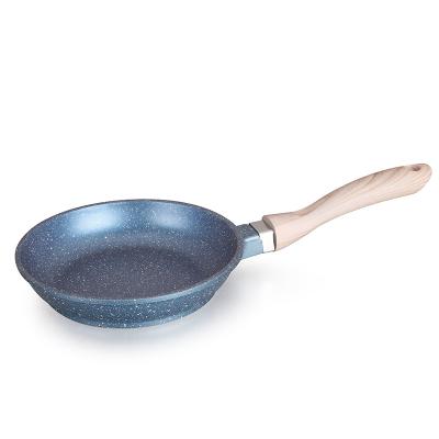 China CLASSIC Marble Cookware Non Stick Blue Customization Wood Touch Frying Pan Die Casting Frying Pan for sale