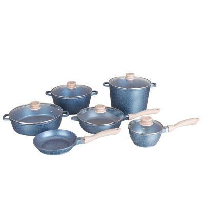 China Factory Direct Wholesale High Quality Blue 2021 Viable Customization Die Casting Non Stick Cookware Set for sale