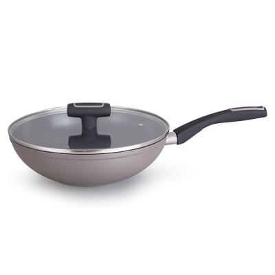 China Sustainable Customization Forged Aluminum Cookware Frying Die Casting Wok Pan With Lid for sale