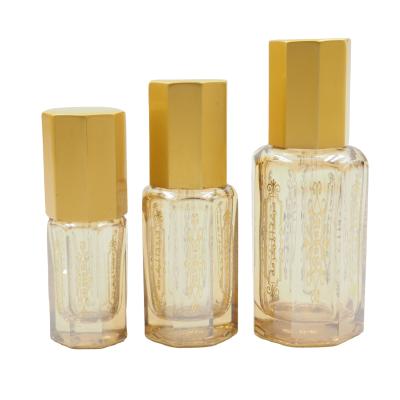 China Fancy 3ML 6ML 12ML Personal Care Plating Attar Glass Oud Oil Tola Luxury Gold Bottle With Aluminum Cap for sale