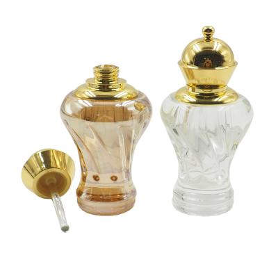 China Handmade Polished Personal Care Fancy Cap K9 Crystal Arabic Oud Oli Perfume Golden Bottle for sale