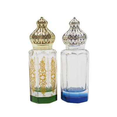 China Personal Care Customized Arabian Style Tola Attar Jewelry Cap Luxury Glass Bottle With Crystal Base for sale