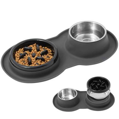 China Dual Feeder Purrini OEM ODM Viable Silicone Pet Bowl Slow Food Water Rolls Stainless Steel Silicone Custom Outdoor Double Pet Bowl for sale