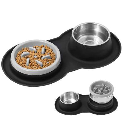 China New Trend Viable Silicone Pet Bowl Dual Feeder Purrini Slow Food Water Rolls Stainless Steel Silicone Custom Outdoor Double Pet Bowl for sale