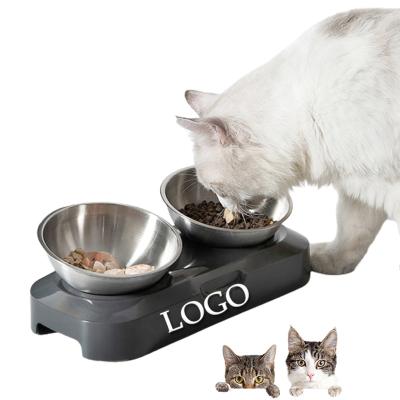 China Purrini's New Sustainable Bowl Cat Pet Raised Dog Food Feeder Rolls Water Adjustable High Feeding Luxury Elevated Double Cat Bowl for sale