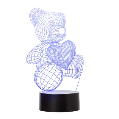 China Modern home decor acrylic 3d led lamp lamparas 3d bear with heart clock 3d illusion lamp led 3d light for sale