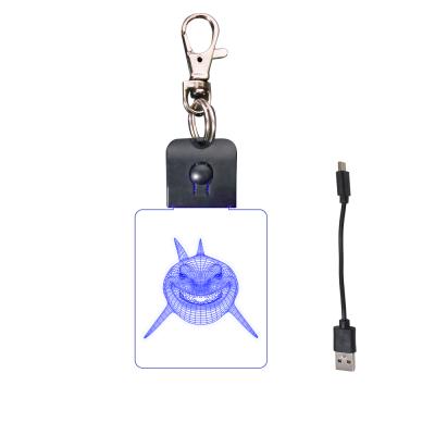 China Modern Drinkable LED Key Chain White Acrylic Laser Engraving Crystal Keyrig USB Mini 3D Rechargeable Keyholder for sale