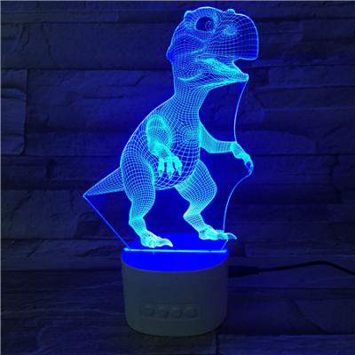 China Best Selling Modern Acrylic USB Rechargeable Dinosaur 3D Lamp Speaker LED Night Light Wireless Bedside Decorative Light for sale