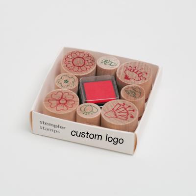 China Vintage Kids Floral Pattern DIY Eco - Friendly Variety Round Ink Wooden Rubber Stamps for sale