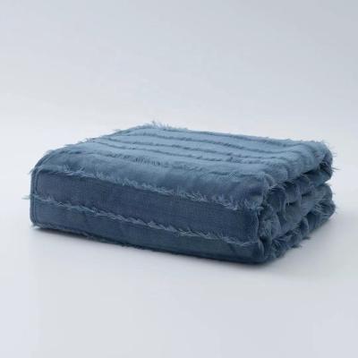 China Warm High Quality Plush Sea Jacquard Design Polyester Flannel Blue Throw Fleece Blanket for sale