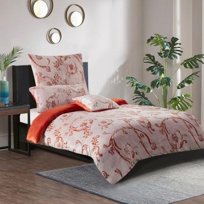 China Hot Ready to Ship Designer Brand Flower Print Rose Orange Deadstock Fleece Bedding Set for sale