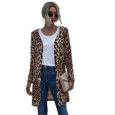 China 2021 European Anti-wrinkle Autumn Women Long Sleeve Coat With Buttons And Leopard Print Coats for sale