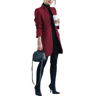 China 2021 New Breathable Breathable Women Fashion Collared Pure Color Surcoat Stand Collar Wool Coat for sale