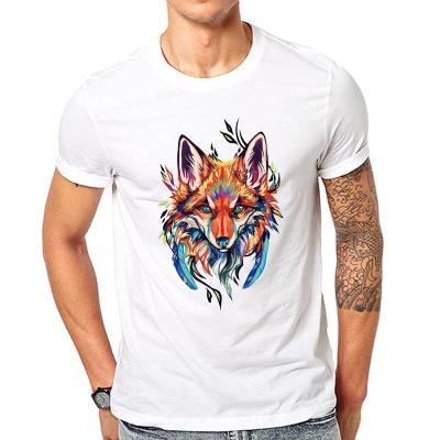 China White Colorful Animal Fashion QUICK DRY QUICK DRY Tiger Fox Graffiti Graphic Design Stitches Summer Aesthetic Silky Oversized Print T-Shirts Men for sale