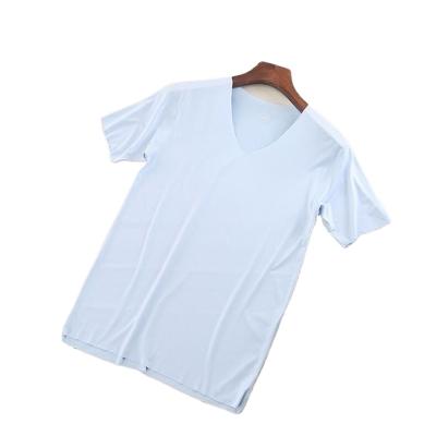 China Custom Made Seamless Solid Slim Casual Camisetas QUICK DRY QUICK DRY T Shirts Slim Teens Ice Silk Polyester Dots V Neck Slim Males Short Sleeved Simple Fitness for sale