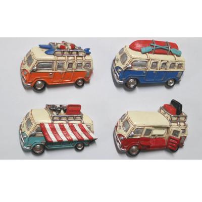 China Shape Resin Crafts Wholesale Hand Painted Magnets Fridge Archaize Creative Design Bus Fridge Magnet for sale