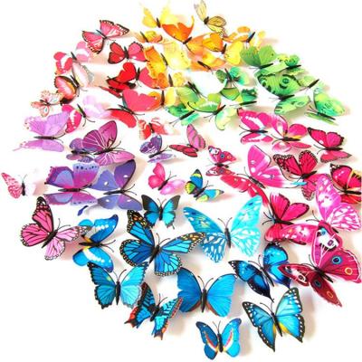 China 12Pcs Double Layer 3D Butterfly Wall Sticker Butterfly Magnet Fridge Animal Stickers for sale