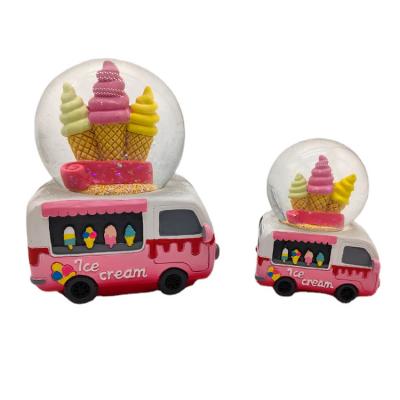 China Custom Europe Love Gift Cartoon Kids Resin Car Snow Globe Ornament for sale