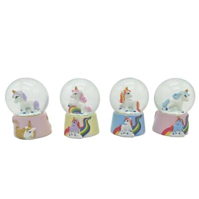 China Wholesale Custom Mini Europe Kids Souvenir Gift Cartoon Resin Unicorn 45mm Snow Globe Supplies for sale