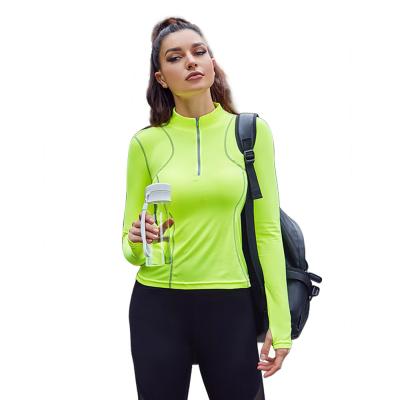 China Breathable Women Slim Fit Breathable Sports Wear For Ladies Yoga Equipment Jacket With Half Zipper Long Sleeve for sale