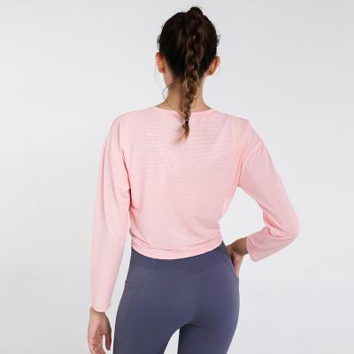 China Breathable High Quality Single Color Yoga Long Sleeve Tops Activewear Stripe Edge Cropped Sweatshirt for sale