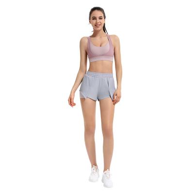 China Anti-Wrinkle New 2 In Sports 1 Shorts Womens Side Pockets Drawstring Waist Yoga Shorts Wear Running Hot Pants for sale