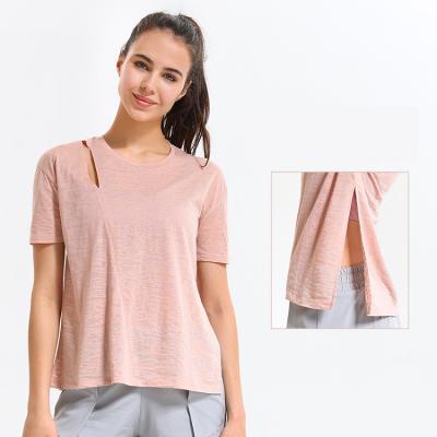 China Breathable Women's Yoga Split Shirt - Loose, Slimming Exercise T-Shirt With Short Sleeves - Quick Dry Gym Top for sale