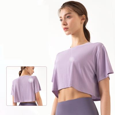 China Breathable Summer Loose Comfortable Round Neck Cropped Top Womens Fitness Yoga Shorts Sleeves for sale