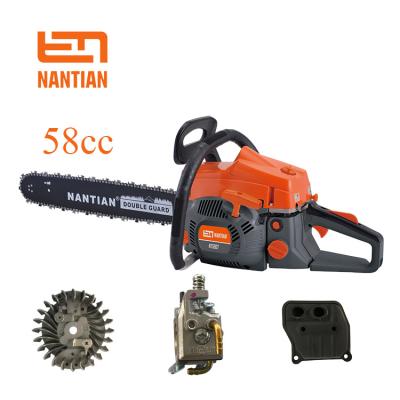 China Portable 2-Stroke Chainsaw Nantian 58cc 2300w Hand Gasoline Chainsaw Stand For Cutting Wood for sale