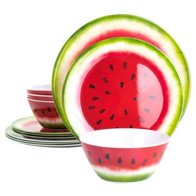 China 12pcs Watermelon Design Melamine Dinner Set Dinner Dish Salad Bowl Viable Melamine for sale