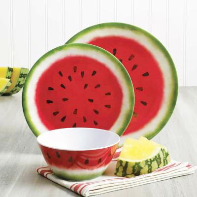 China Sustainable New Summer Watermelon Melamine Dinner Set with Dish and Bowl for 4 for sale