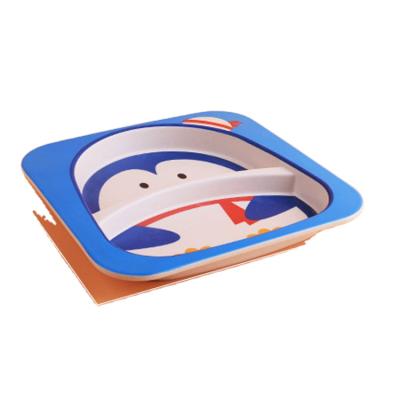 China Sustainable Dish With Kids Food Free Melamine Divisions BPA Penguin Dish Bamboo Dish for sale