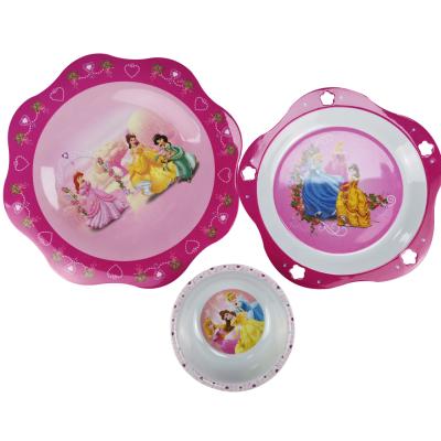 China Sustainable Flower Shape Comic Princess Melamine Breakfast Dinner Set For Kids for sale