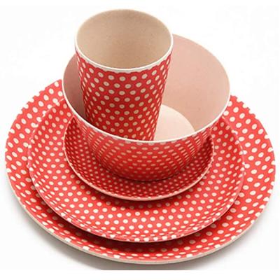 China Sustainable Red Modern Bamboo Polka Dot Dinnerware Sets Melamine With Dinner Salad Dessert Dishes , Bowl Cup for sale