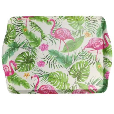 China Smooth Texture Flamingo Printed Biodegradable Bamboo Fiber Melamine Food Tray for sale