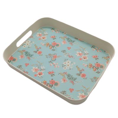 China Soft Texture Floral Biodegradable Bamboo Fiber Melamine Food Rolling Tray for sale